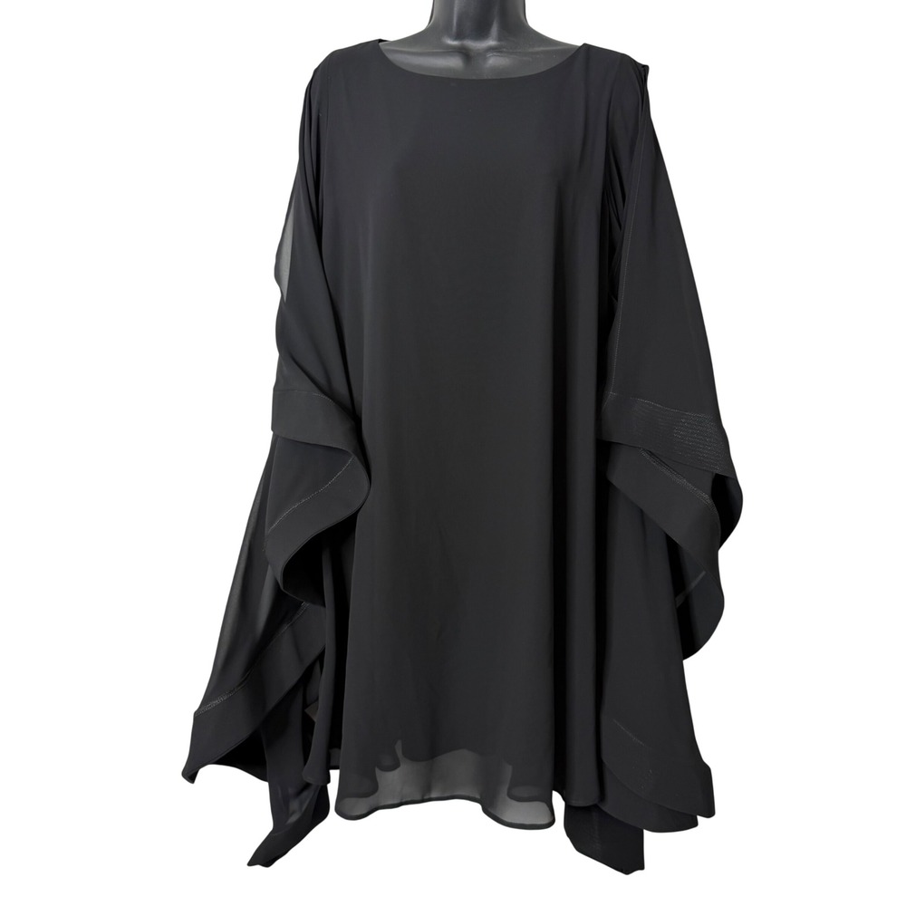 Joseph Ribkoff Cape Sleeve Dress Womens 8 Black Chiffon Mini Tunic LBD Witchy